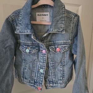 Old Navy Kids Blue Jean Jacket with Colorful Accents